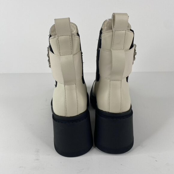 Karl Lagerfeld Paris Ivory Chunky Heel Embellished Platform Combat Boot Size 6.5 - Picture 4 of 8